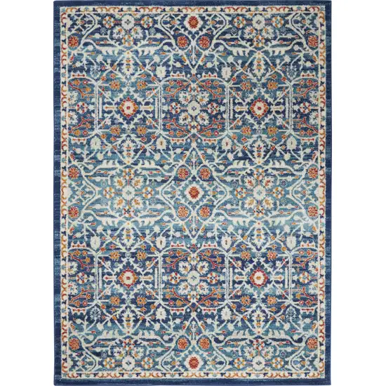 Blue And Ivory Floral Area Rug Photo 6