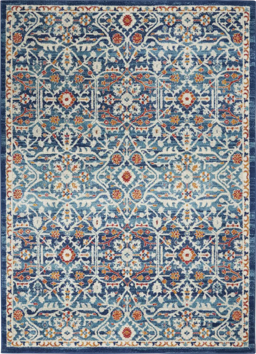 Blue And Ivory Floral Area Rug Photo 1
