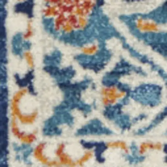 Blue And Ivory Floral Area Rug Photo 5