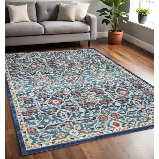 Blue And Ivory Floral Area Rug Photo 1