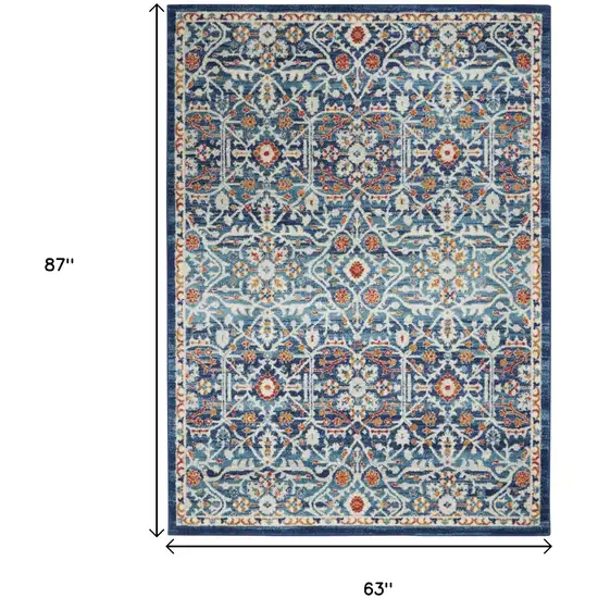 Blue And Ivory Floral Area Rug Photo 3