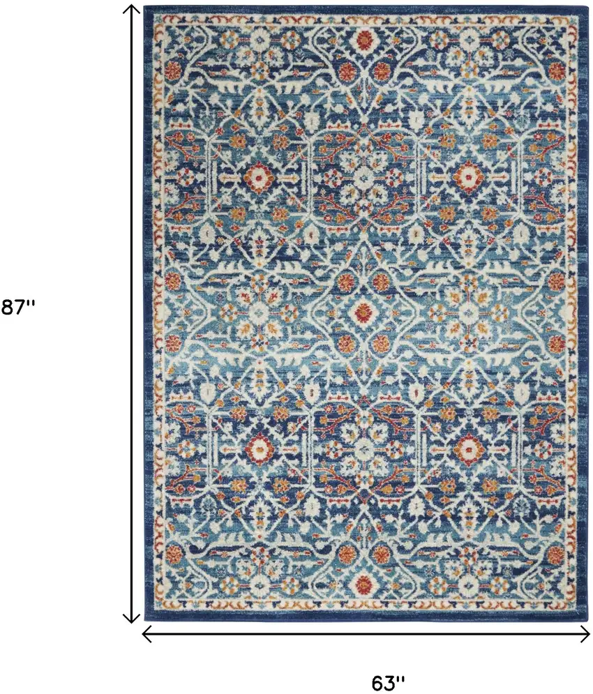 Blue And Ivory Floral Area Rug Photo 3
