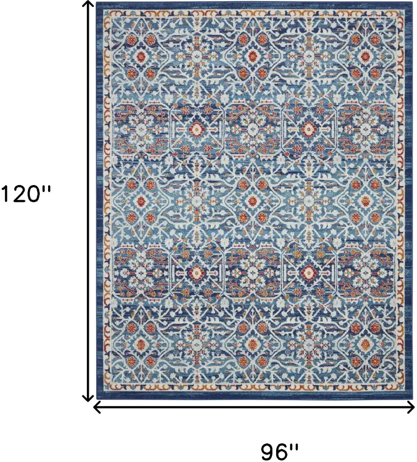 Blue And Ivory Floral Area Rug Photo 9