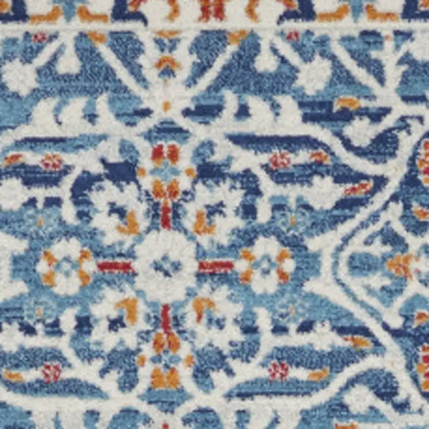 Blue And Ivory Floral Area Rug Photo 6