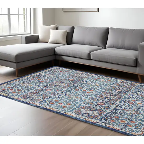 Blue And Ivory Floral Area Rug Photo 1