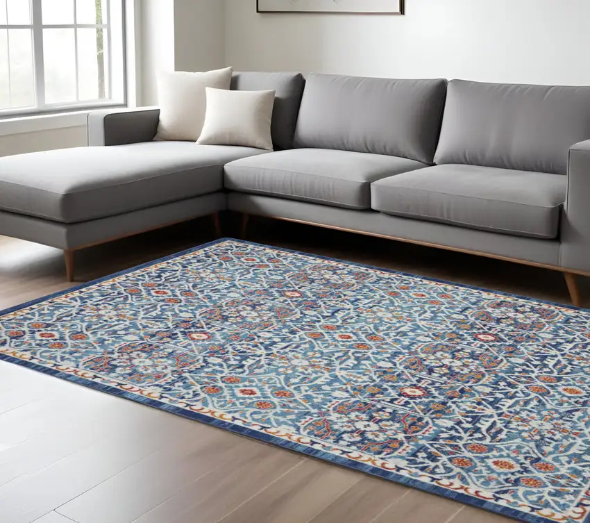 Blue And Ivory Floral Area Rug Photo 1