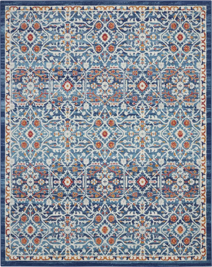 Blue And Ivory Floral Area Rug Photo 1