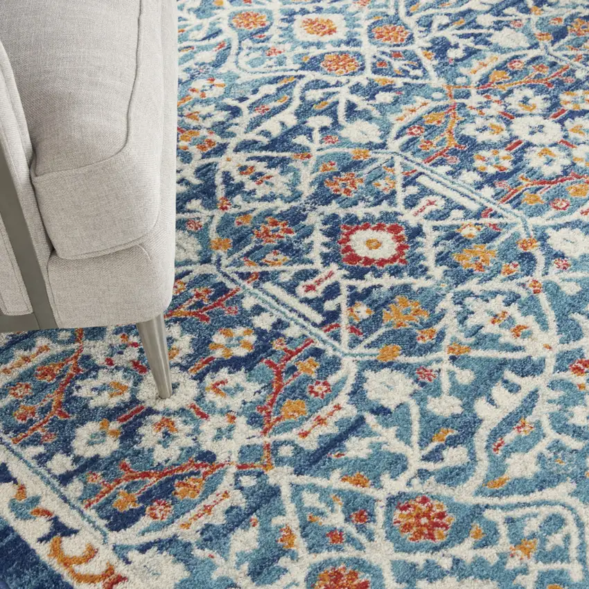 Blue And Ivory Floral Power Loom Area Rug Photo 7