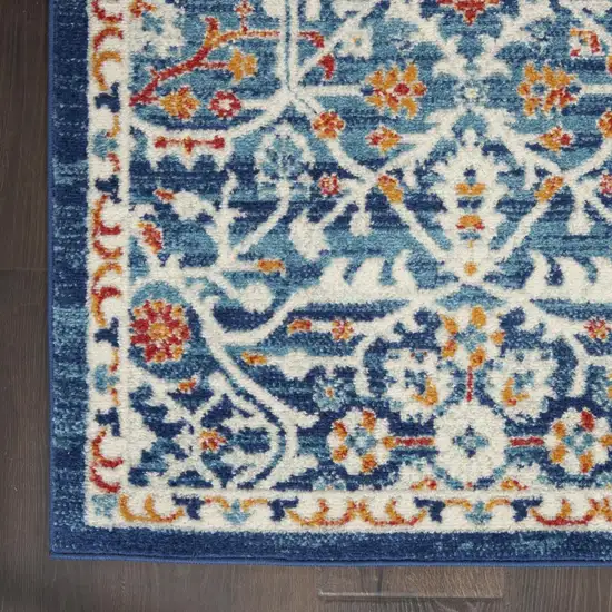 8' Blue And Ivory Floral Runner Rug Photo 9