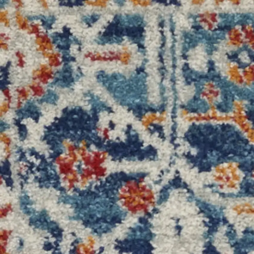 8' Blue And Ivory Floral Runner Rug Photo 6