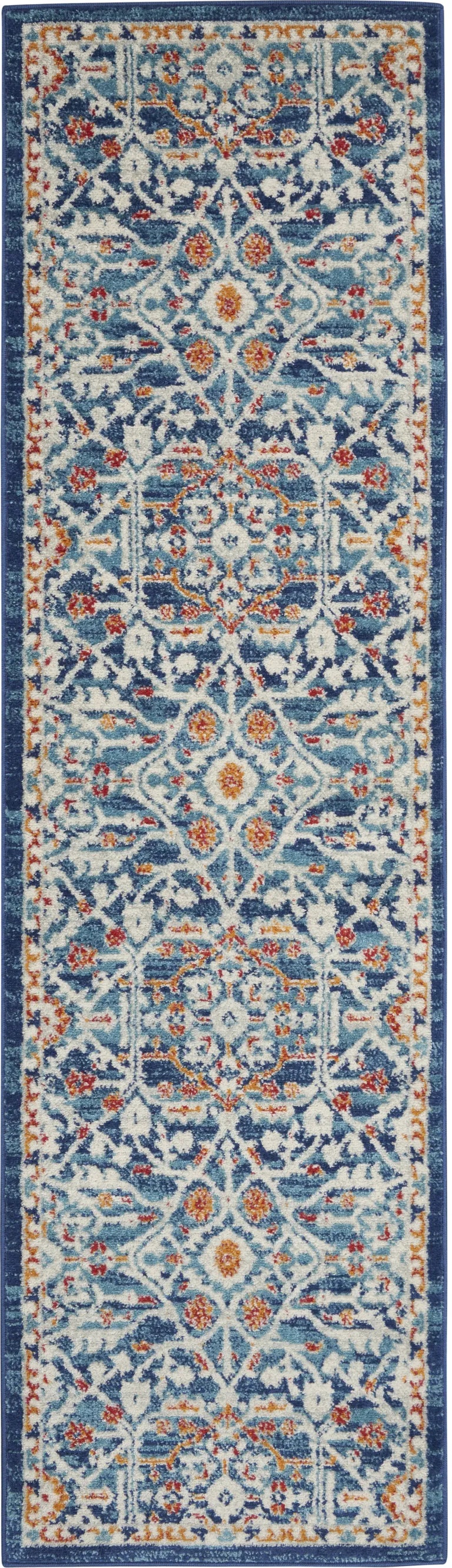 Blue White Multi Medallion Runner Rug Photo 5