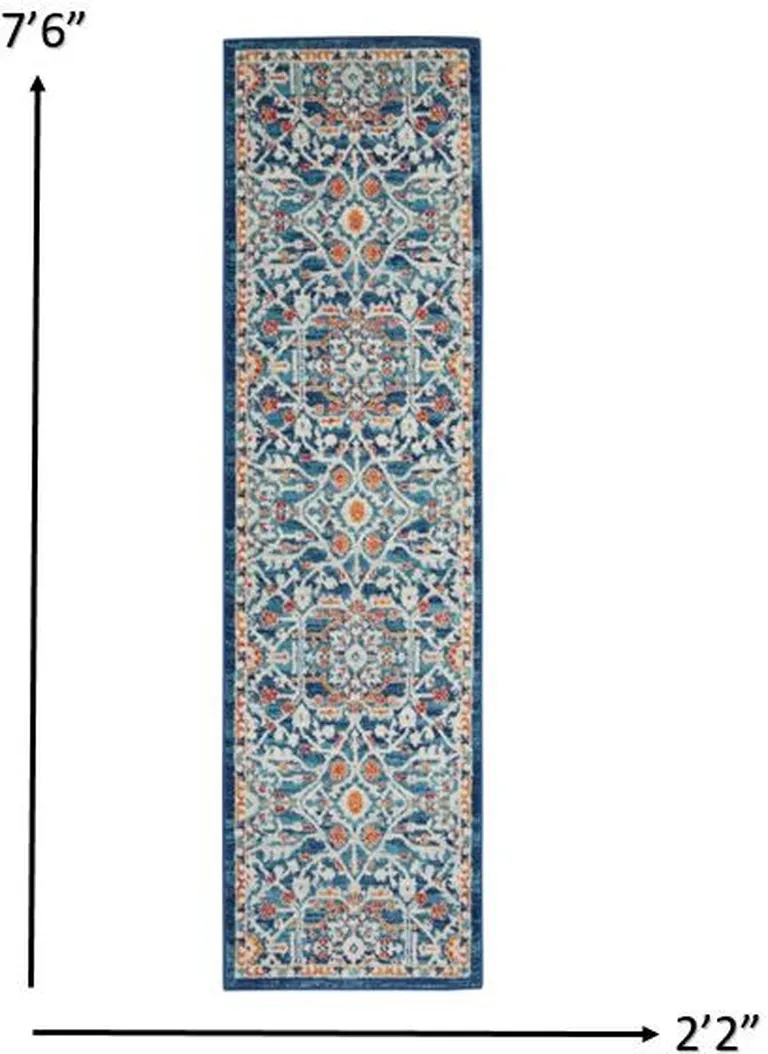 Blue White Multi Medallion Runner Rug Photo 1