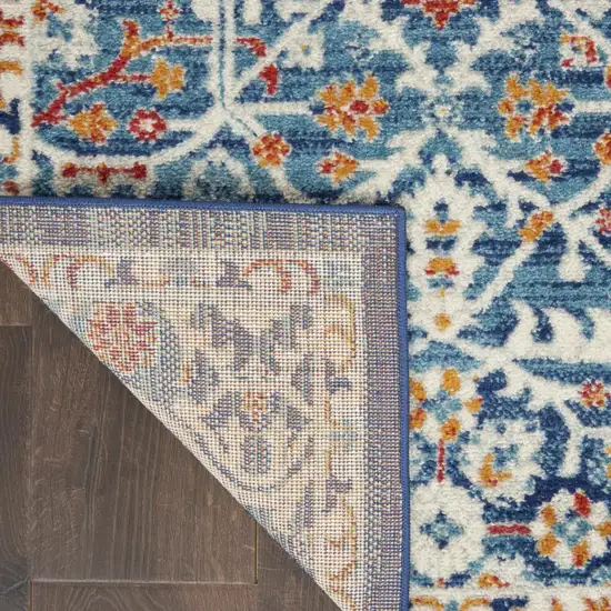 8' Blue And Ivory Floral Runner Rug Photo 8
