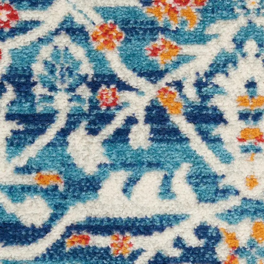 8' Blue And Ivory Floral Runner Rug Photo 1