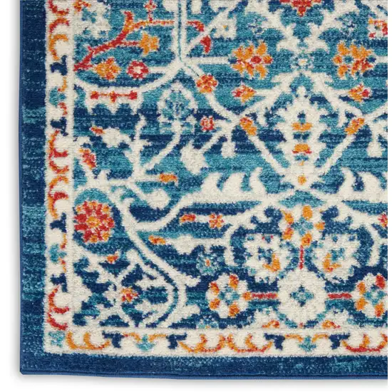 8' Blue And Ivory Floral Runner Rug Photo 8