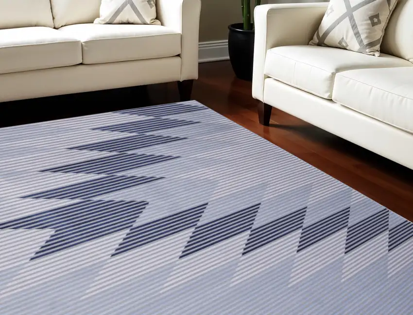 Blue White and Gray Geometric Power Loom Area Rug Photo 1
