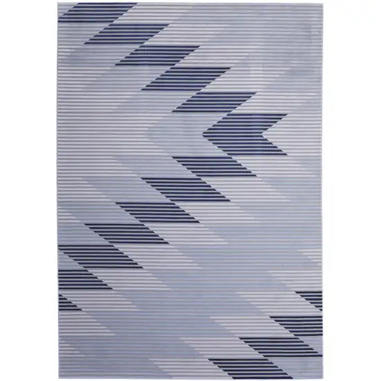 Blue White and Gray Geometric Power Loom Area Rug Photo 4