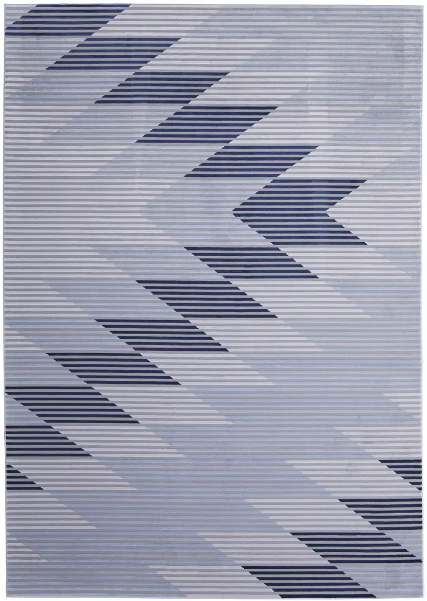 Blue White and Gray Geometric Power Loom Area Rug Photo 4