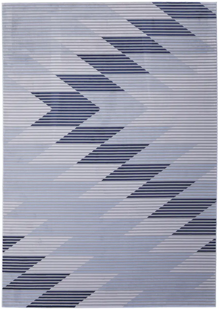 Blue White and Gray Geometric Power Loom Area Rug Photo 2