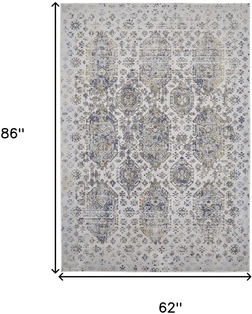 Blue White and Gray Oriental Power Loom Worn Faded Area Rug Photo 3
