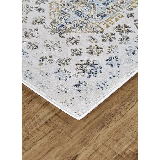 Blue White and Gray Oriental Power Loom Worn Faded Area Rug Photo 7
