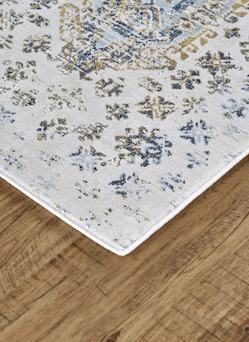 Blue White and Gray Oriental Power Loom Worn Faded Area Rug Photo 7