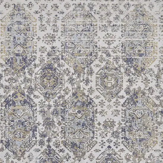 Blue White and Gray Oriental Power Loom Worn Faded Area Rug Photo 6