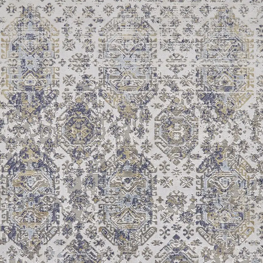 Blue White and Gray Oriental Power Loom Worn Faded Area Rug Photo 6