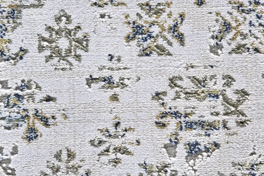 Blue White and Gray Oriental Power Loom Worn Faded Area Rug Photo 9