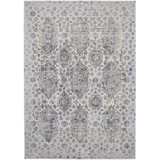 Blue White and Gray Oriental Power Loom Worn Faded Area Rug Photo 4