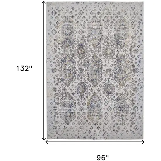 Blue White and Gray Oriental Power Loom Worn Faded Area Rug Photo 3