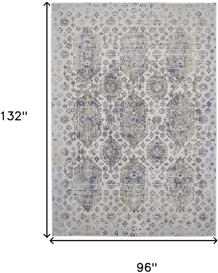 Blue White and Gray Oriental Power Loom Worn Faded Area Rug Photo 3