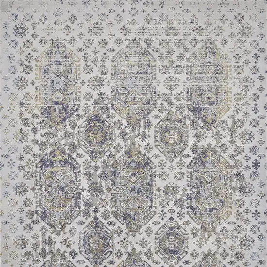 Blue White and Gray Oriental Power Loom Worn Faded Area Rug Photo 8