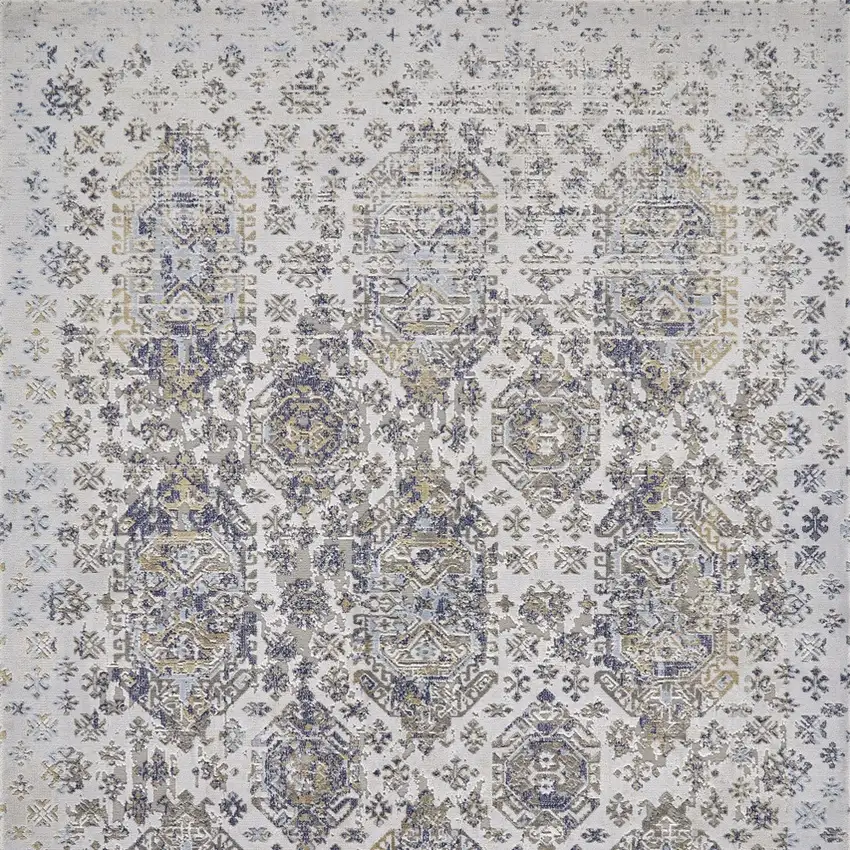 Blue White and Gray Oriental Power Loom Worn Faded Area Rug Photo 8