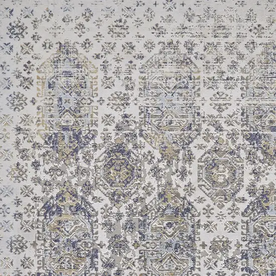 Blue White and Gray Oriental Power Loom Worn Faded Area Rug Photo 5