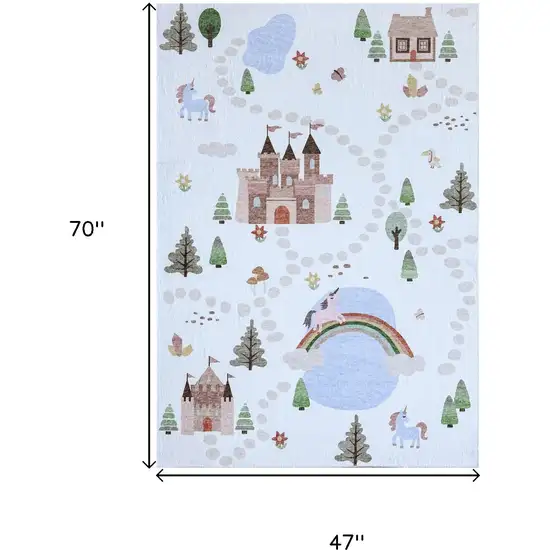 Off White Brown Green And Blue Castle and Rainbow Youthful Area Rug Photo 8