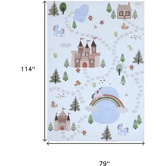 Off White Brown Green And Blue Castle and Rainbow Youthful Area Rug Photo 7