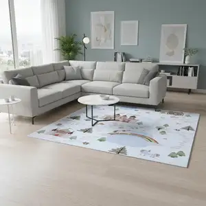 Photo of Blue White and Green Juvenile Castle and Rainbow Youthful Area Rug