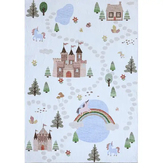 Off White Brown Green And Blue Castle and Rainbow Youthful Area Rug Photo 4