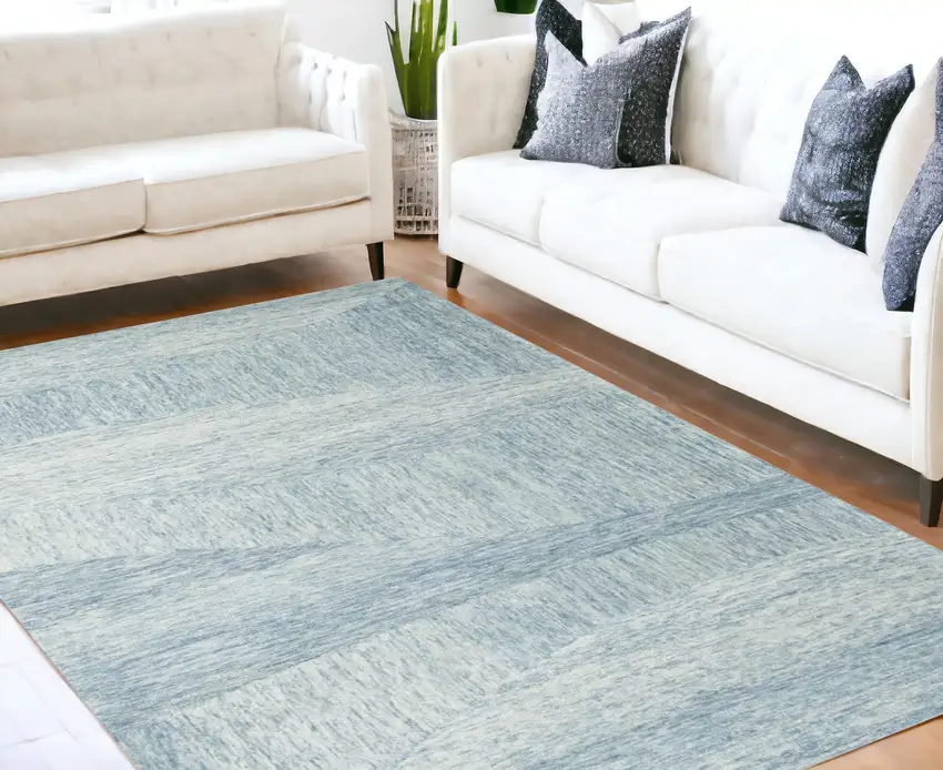 5' X 7' Blue Wool Abstract Hand Tufted Area Rug Photo 1