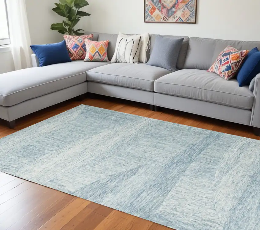 Blue Wool Abstract Hand Tufted Area Rug Photo 1