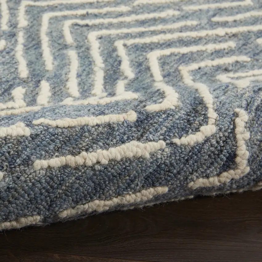 Blue Wool Chevron Area Rug Photo 8