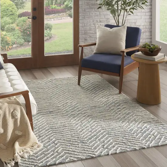 Blue Wool Chevron Area Rug Photo 5