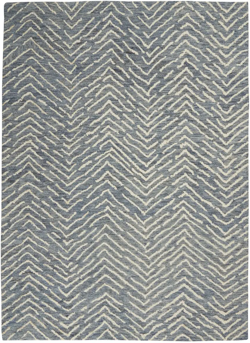Blue Wool Chevron Area Rug Photo 7