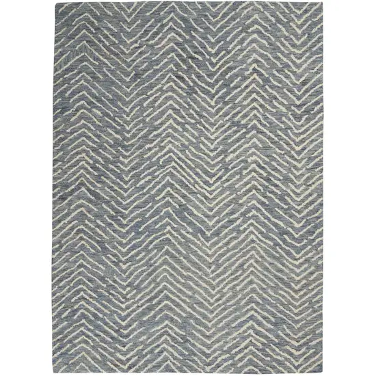 Blue Wool Chevron Area Rug Photo 7