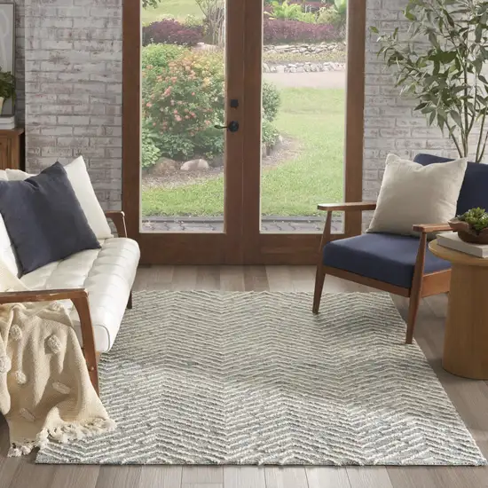 Blue Wool Chevron Area Rug Photo 6