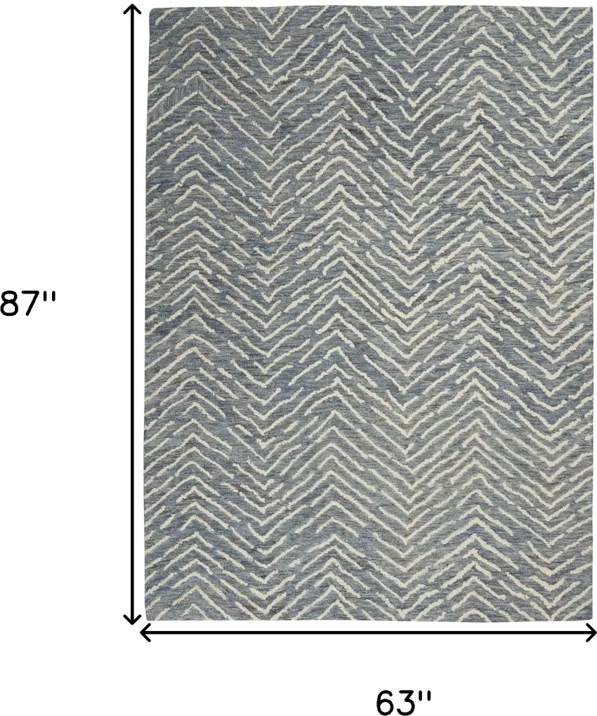 Blue Wool Chevron Area Rug Photo 3