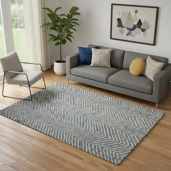 Blue Wool Chevron Area Rug Photo 1