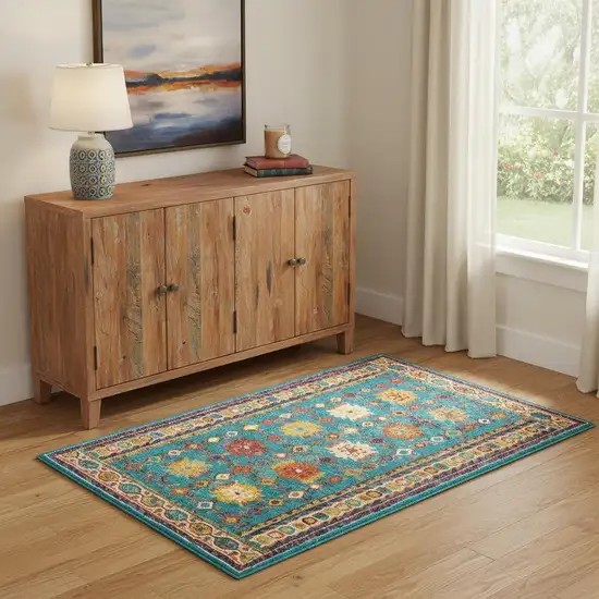 Blue Wool Floral Hand Tufted Area Rug Photo 1