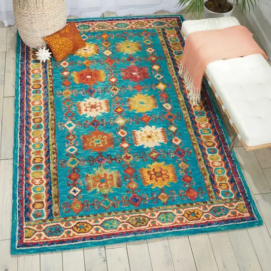 Blue Wool Floral Hand Tufted Area Rug Photo 5